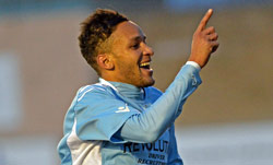 Fazel Koriya celebrates the winner - Rugby Town 2-1 Beaconsfield