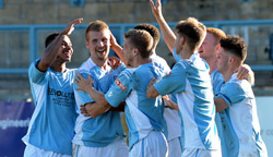 Valley players celebrate - Rugby Town 3-2 Lincoln United - FA Cup