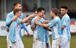 Tom James & players celebrate - Rugby Town 2-1 Carlton Town