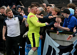 Paul Hathaway Celebrates with fans - Boldmere St Michaels 0-3 Rugby Town - NPL Midlands Division - April 2024