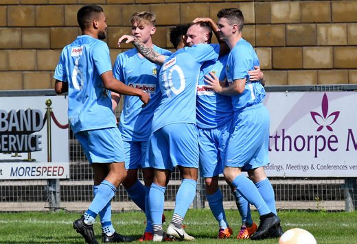 Rugby celebrate Lee Thomas' opening goal -  Rugby Town 3-0 Leicester Nirvana - August 2019